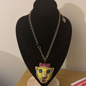 Betsey Johnson Leopard Pendant Necklace with Gold Chain RARE